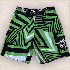 Maui and Sons Boardshorts Men’s Size 32 Green Geometric Hybrid Swim Surf Fitness